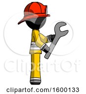 Poster, Art Print Of Black Firefighter Fireman Man Using Wrench Adjusting Something To Right