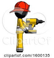 Poster, Art Print Of Black Firefighter Fireman Man Using Drill Drilling Something On Right Side