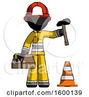 Poster, Art Print Of Black Firefighter Fireman Man Under Construction Concept Traffic Cone And Tools