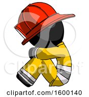 Poster, Art Print Of Black Firefighter Fireman Man Sitting With Head Down Facing Sideways Left