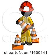 Poster, Art Print Of Black Firefighter Fireman Man Holding A Traffic Cone