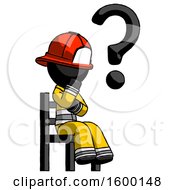 Poster, Art Print Of Black Firefighter Fireman Man Question Mark Concept Sitting On Chair Thinking