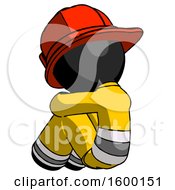 Poster, Art Print Of Black Firefighter Fireman Man Sitting With Head Down Back View Facing Left