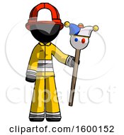 Poster, Art Print Of Black Firefighter Fireman Man Holding Jester Staff