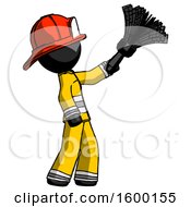 Poster, Art Print Of Black Firefighter Fireman Man Dusting With Feather Duster Upwards