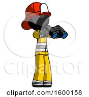 Poster, Art Print Of Black Firefighter Fireman Man Holding Binoculars Ready To Look Right