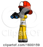 Poster, Art Print Of Black Firefighter Fireman Man Holding Binoculars Ready To Look Left