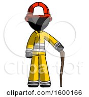 Poster, Art Print Of Black Firefighter Fireman Man Standing With Hiking Stick