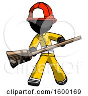 Poster, Art Print Of Black Firefighter Fireman Man Broom Fighter Defense Pose