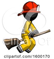 Poster, Art Print Of Black Firefighter Fireman Man Flying On Broom
