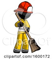 Poster, Art Print Of Black Firefighter Fireman Man Sweeping Area With Broom