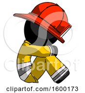 Poster, Art Print Of Black Firefighter Fireman Man Sitting With Head Down Facing Sideways Right