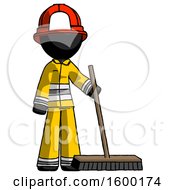 Poster, Art Print Of Black Firefighter Fireman Man Standing With Industrial Broom