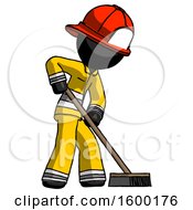 Poster, Art Print Of Black Firefighter Fireman Man Cleaning Services Janitor Sweeping Side View