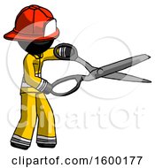 Poster, Art Print Of Black Firefighter Fireman Man Holding Giant Scissors Cutting Out Something