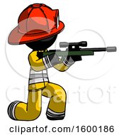 Poster, Art Print Of Black Firefighter Fireman Man Kneeling Shooting Sniper Rifle