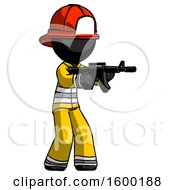 Poster, Art Print Of Black Firefighter Fireman Man Shooting Automatic Assault Weapon