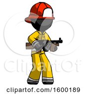 Poster, Art Print Of Black Firefighter Fireman Man Tommy Gun Gangster Shooting Pose