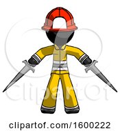 Poster, Art Print Of Black Firefighter Fireman Man Two Sword Defense Pose