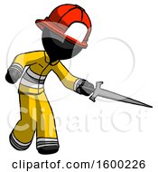 Poster, Art Print Of Black Firefighter Fireman Man Sword Pose Stabbing Or Jabbing