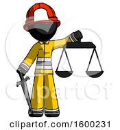 Poster, Art Print Of Black Firefighter Fireman Man Justice Concept With Scales And Sword Justicia Derived