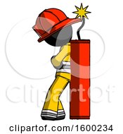 Poster, Art Print Of Black Firefighter Fireman Man Leaning Against Dynimate Large Stick Ready To Blow