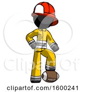 Poster, Art Print Of Black Firefighter Fireman Man Standing With Foot On Football