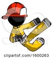 Poster, Art Print Of Black Firefighter Fireman Man Flying Ninja Kick Right