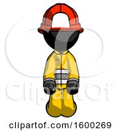 Poster, Art Print Of Black Firefighter Fireman Man Kneeling Front Pose
