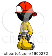 Poster, Art Print Of Black Firefighter Fireman Man Kneeling Angle View Left