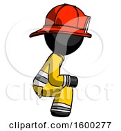 Poster, Art Print Of Black Firefighter Fireman Man Squatting Facing Right