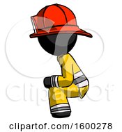Poster, Art Print Of Black Firefighter Fireman Man Squatting Facing Left