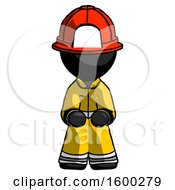 Poster, Art Print Of Black Firefighter Fireman Man Squatting Facing Front