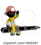 Poster, Art Print Of Black Firefighter Fireman Man Riding A Pen Like A Giant Rocket