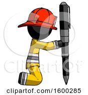 Poster, Art Print Of Black Firefighter Fireman Man Posing With Giant Pen In Powerful Yet Awkward Manner