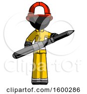 Poster, Art Print Of Black Firefighter Fireman Man Posing Confidently With Giant Pen