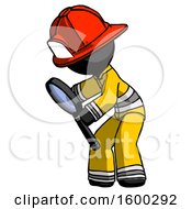 Poster, Art Print Of Black Firefighter Fireman Man Inspecting With Large Magnifying Glass Left