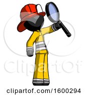 Poster, Art Print Of Black Firefighter Fireman Man Inspecting With Large Magnifying Glass Facing Up