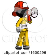 Poster, Art Print Of Black Firefighter Fireman Man Shouting Into Megaphone Bullhorn Facing Right