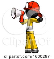 Poster, Art Print Of Black Firefighter Fireman Man Shouting Into Megaphone Bullhorn Facing Left