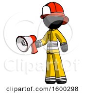 Poster, Art Print Of Black Firefighter Fireman Man Holding Megaphone Bullhorn Facing Right