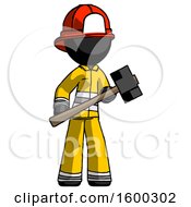 Poster, Art Print Of Black Firefighter Fireman Man With Sledgehammer Standing Ready To Work Or Defend