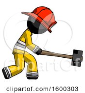 Poster, Art Print Of Black Firefighter Fireman Man Hitting With Sledgehammer Or Smashing Something