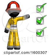 Poster, Art Print Of Black Firefighter Fireman Man Standing By List Of Checkmarks