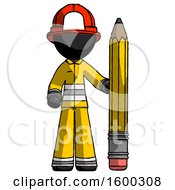 Poster, Art Print Of Black Firefighter Fireman Man With Large Pencil Standing Ready To Write