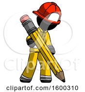 Poster, Art Print Of Black Firefighter Fireman Man Writing With Large Pencil