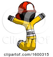 Poster, Art Print Of Black Firefighter Fireman Man Jumping Or Kneeling With Gladness