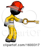 Poster, Art Print Of Black Firefighter Fireman Man With Big Key Of Gold Opening Something