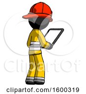 Poster, Art Print Of Black Firefighter Fireman Man Looking At Tablet Device Computer Facing Away