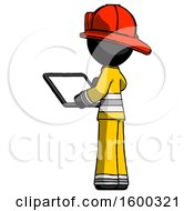 Poster, Art Print Of Black Firefighter Fireman Man Looking At Tablet Device Computer With Back To Viewer